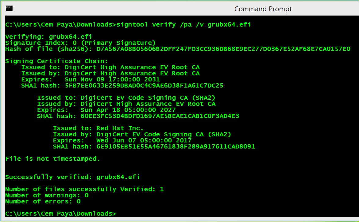 randomoracle's tweet image. Thanks to #UEFI secure-boot, #MSFT black-mailed everyone into adopting #Authenticode
Signed RedHat boot-loader: