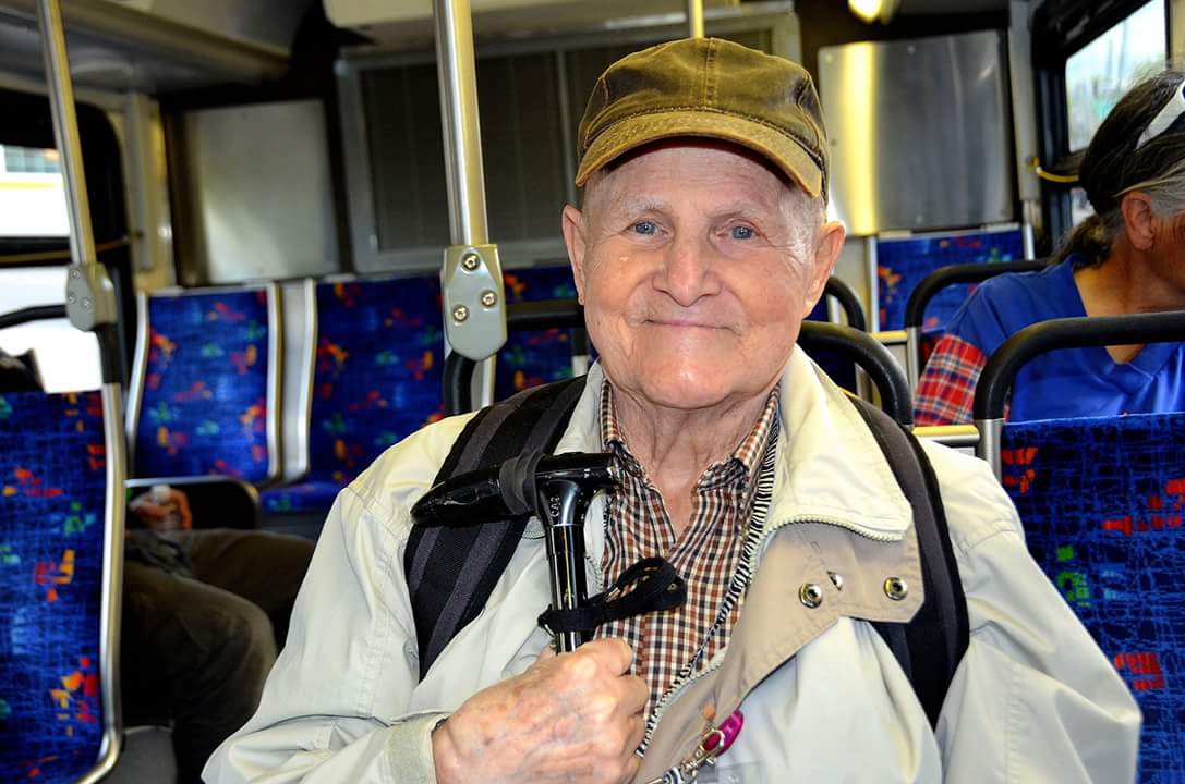 James Widder told is an 88-year-old WWII veteran. Many decades later, he uses his cane and RVTD to get around town.