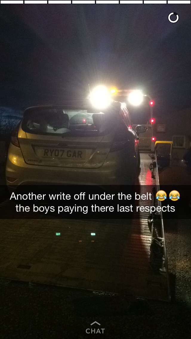 StiffyMillan's tweet photo. Not one, not two but three cars pissed away. Will this cunt ever learn 🙈😂 @ryangarmany1 https://t.co/i45GsPybVn