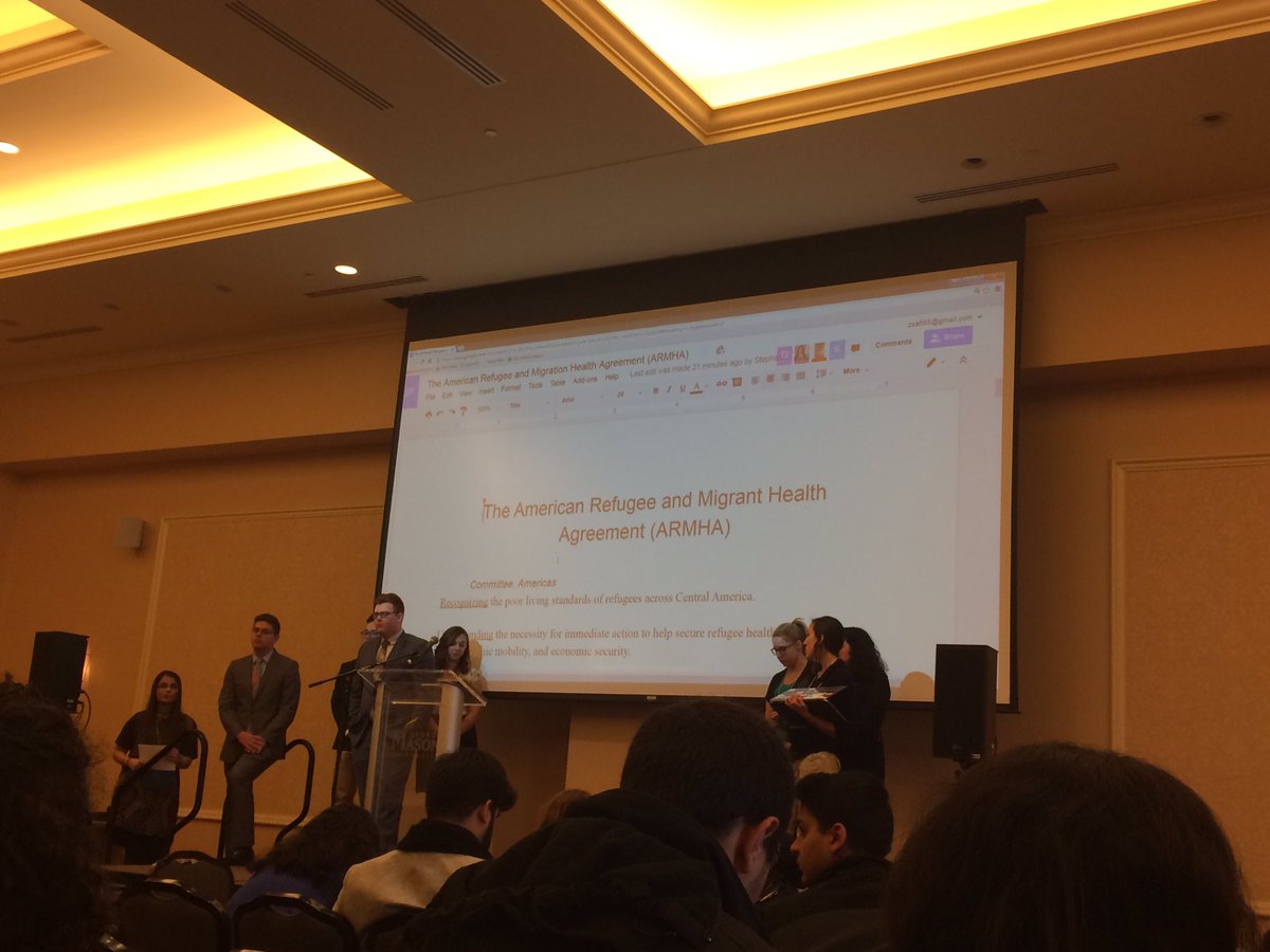 MasonWHOCNN's tweet photo. #AMRO committee is answering questions regarding xenophobia &amp; discrimination #MasonWHO2016 #mwho2016 https://t.co/TkLYSLKZXo