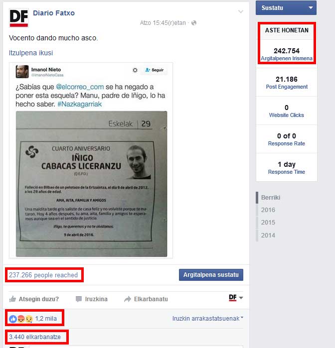 IKARAGARRIA. <a href="/ElChorreoEspaol/">ElChorreoEspañol</a>-ek Cabacas familiari egindako miserablekeria 237.000 lagunengana eraman dugu FBn.