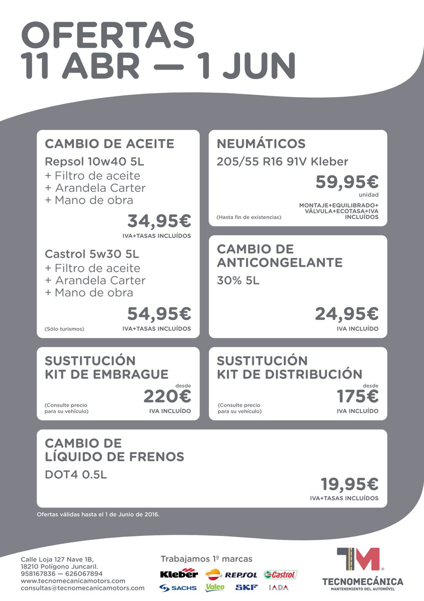 ¡¡Estrenamos nuevas #ofertas!! Todo lo que tu coche necesita #Granada #Taller #NoLeVaADoler tecnomecanicamotors.com/folletos/folle…