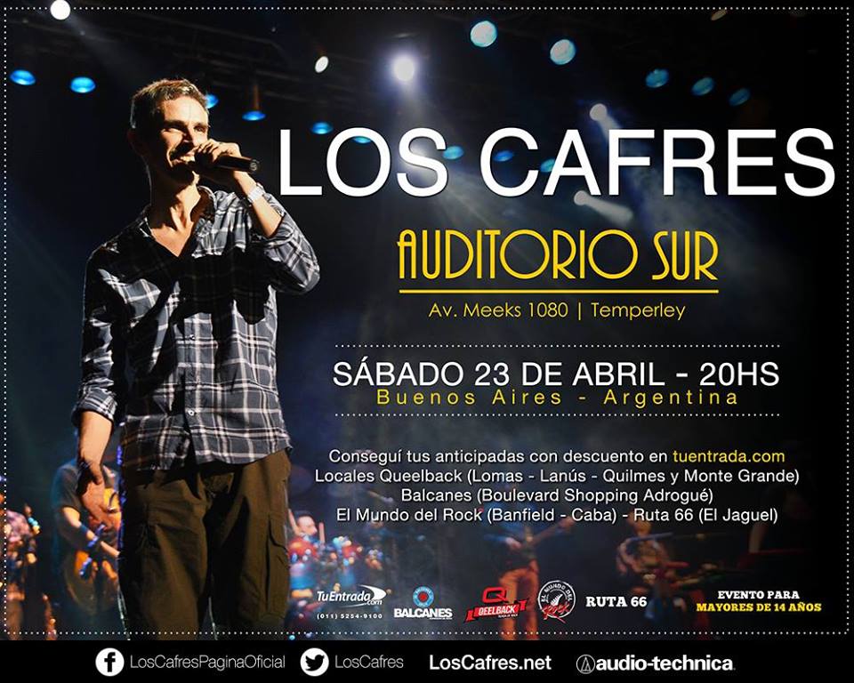 Se vienen Los Cafres!, sábado 23 de abril, 20hs
Ya tenes tu entrada?