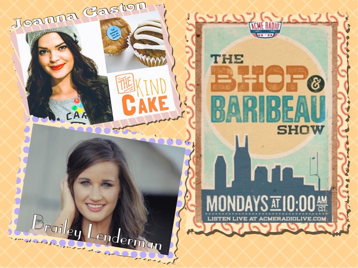 RachelBaribeau's tweet photo. So excited for our guests tomorrow on #BhopandBaribeau!10AMCST! @B_Hop72  @AcmeRadioLive @thekindcake @Braileymusic https://t.co/rI9ZlE3Yjs
