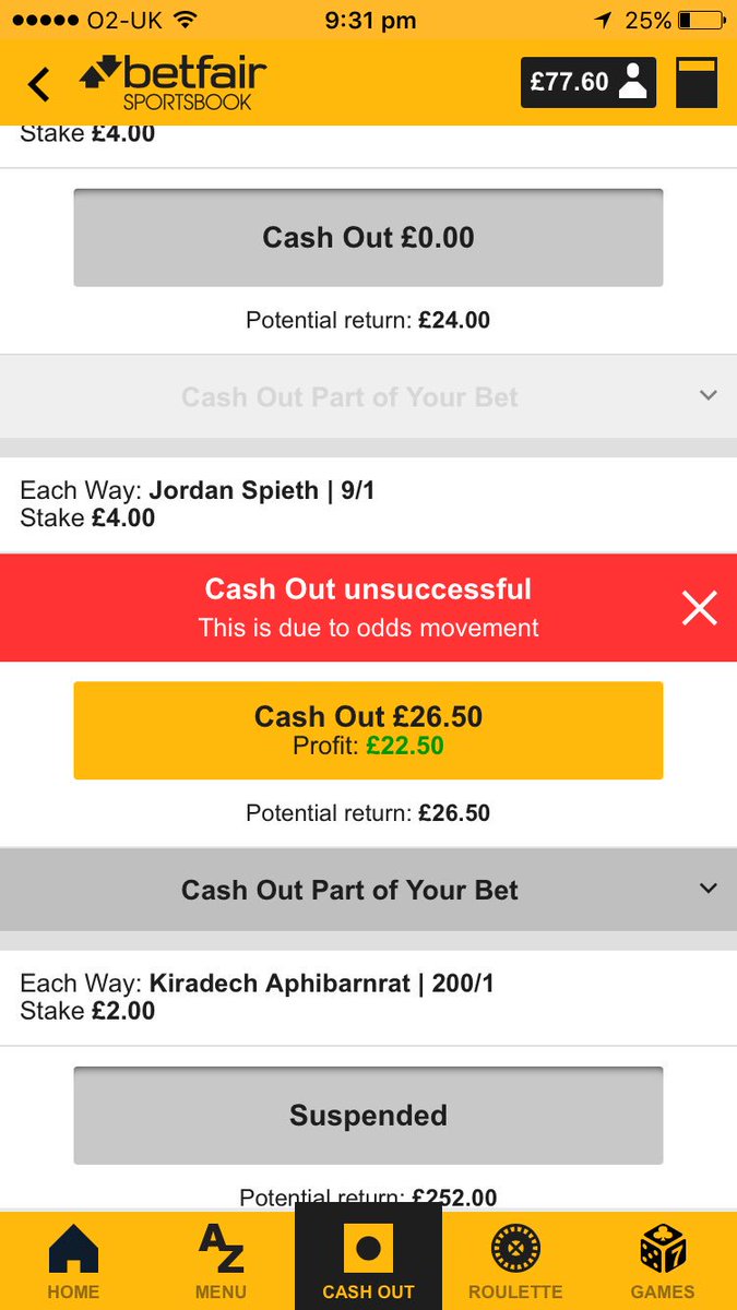 Thanks <a href="/Betfair/">Betfair</a> for not letting me cash out tried 10 times. Poor to offer something you can't actually do