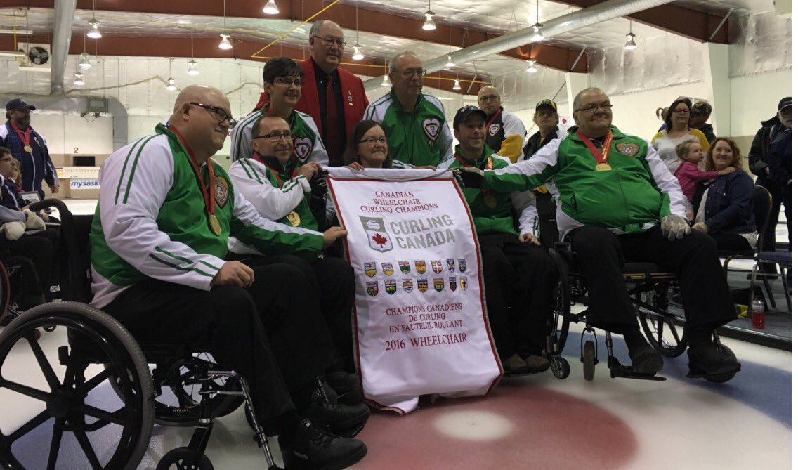 CurlingCanada's tweet photo. Your 2016 Canadian Wheelchair Curling champions - Team Saskatchewan! #cwcc2016 @CURLSASK https://t.co/7hf3yIGLrB