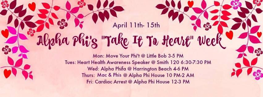 AlphaPhiUD's tweet image. Don't miss the awesome events we have planned this week! All in support for women's heart health ❤️💃⚽️