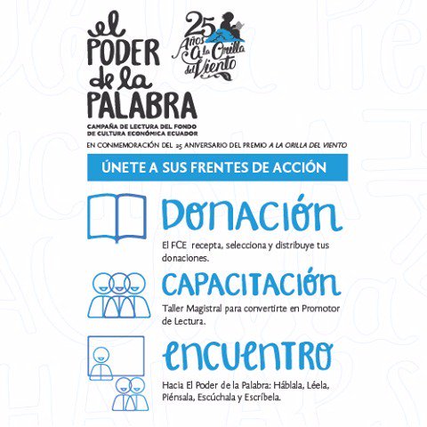Educacion_Ec's tweet photo. ¡Conoce sobre la campaña de lectura impulsada por el FCE Ecuador y sus 3 frentes de acción! #PlanLector2016 https://t.co/9YSPI6ouo1