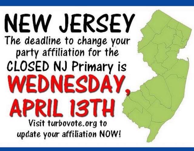 GlennHeiser's tweet photo. NJ: You Must Change Your Affiliation 2 Democrat by Wed. Apr. 13 https://t.co/xr5Wb1Qpks #TESUniversity #StevensPride https://t.co/p1aKpLBUWl