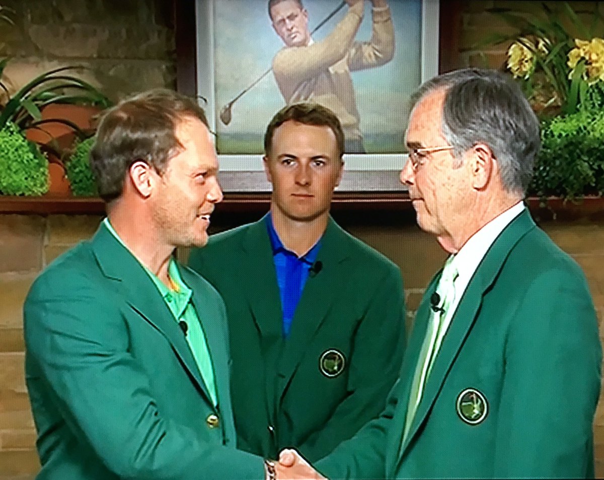 chrisvoth's tweet image. When someone else is wearing your jacket ... #Masters2016