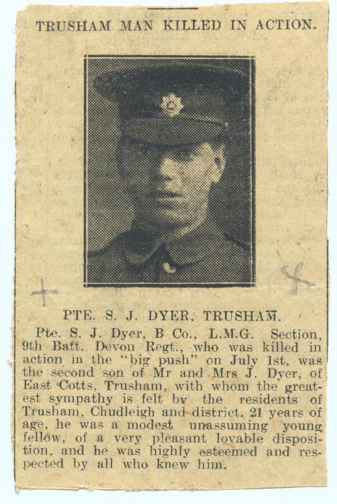 firstdaysomme's tweet image. #firstdaysomme saw a 'modest unassuming fellow' named Pte SJ Dyer, 9th #Devons, killed. #somme #somme100 #ww100