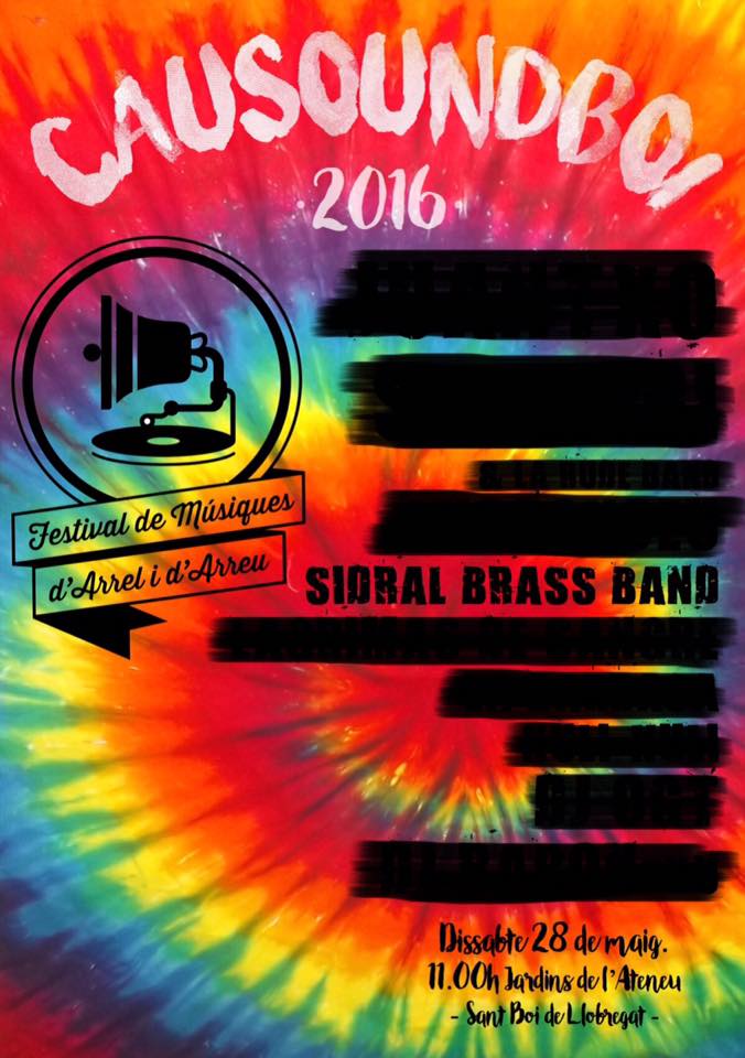 CAUSOUNDBOI's tweet photo. El 8è CauSoundBoi arriba trepitjant fort! Us presentem l'1/8 d'aquest increïble cartell! @SidralBrassBand https://t.co/UoOPFj1Vmr