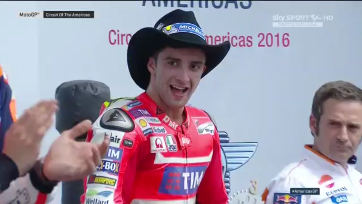 SkySportMotoGP's tweet photo. Cowboy #AI29 c'è: rosso @DucatiMotor sul podio dell'#AmericasGP. #FastinTexas #SkyMotori https://t.co/yeoFzCv3K4