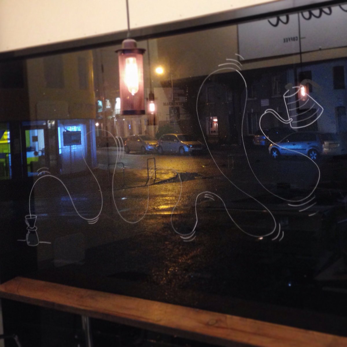 coffibank's tweet photo. Late night doodling in HQ. #v60 #windowartwork https://t.co/kMruODP7xP