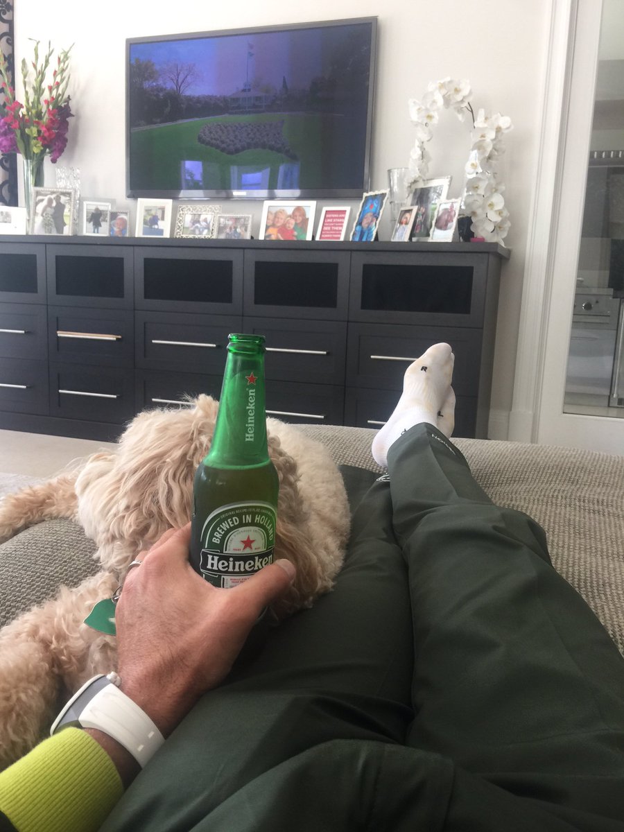 IanJamesPoulter's tweet image. Bentley decided to join me watching @TheMasters on the sofa.