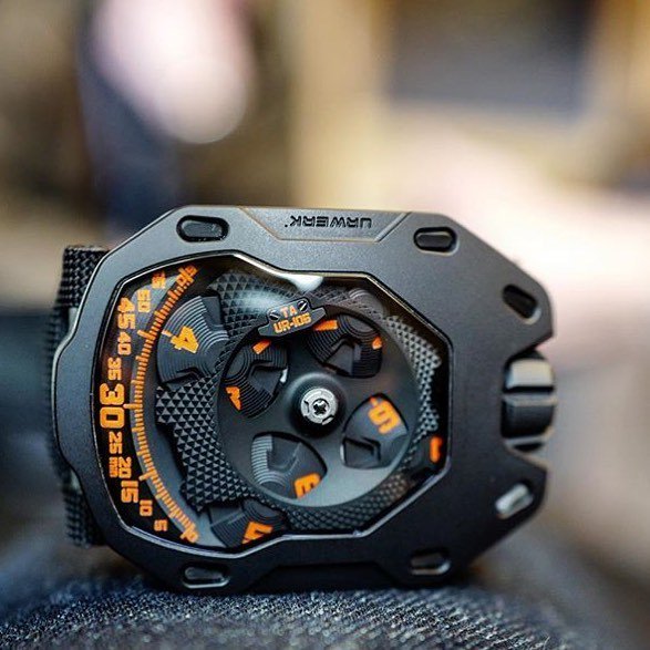 FineTimepiece's tweet photo. a great shot of the new UR-105 TA Clockwork Orange by @simoncudd by urwerkgeneve https://t.co/txvgMp6tBI