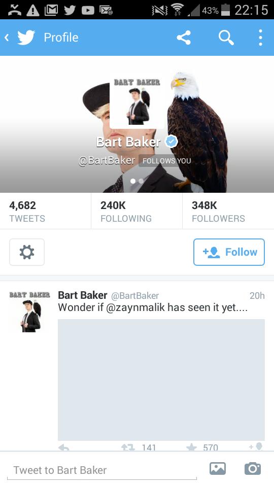tyroneladd90's tweet photo. Legit was gonna kill myself had the note ready and the noose tied but then suddenly @BartBaker followed me https://t.co/J5YrTJTJF4