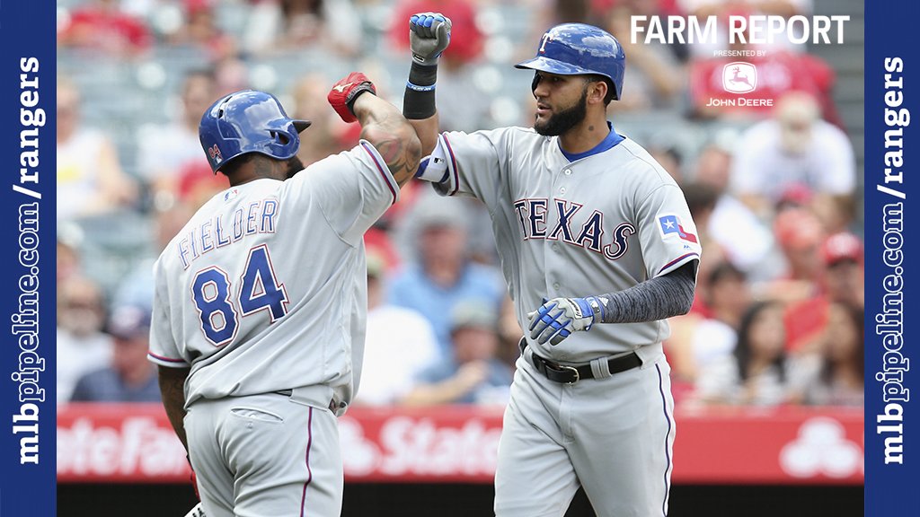 MLBPipeline's tweet photo. MazarAmazing!
@Rangers prospect Nomar Mazara is 3-for-3 w/ HR in @MLB debut.
Watch the shot: https://t.co/xVflLrSNlZ https://t.co/a74ogZ3rL9