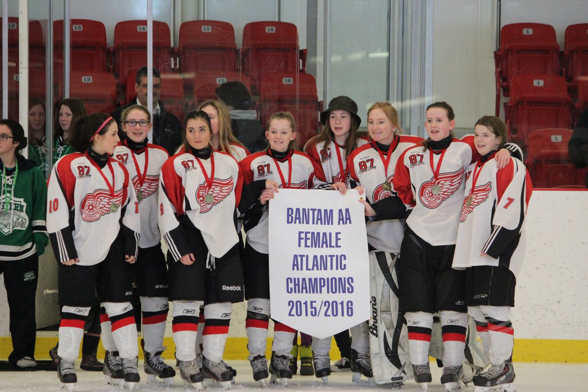 Bantam AA Female Atlantic 2016 Champions accepting the banner <a href="/HockeyNS/">Hockey Nova Scotia</a> Congrats Cole Harbour.  #nsproud
