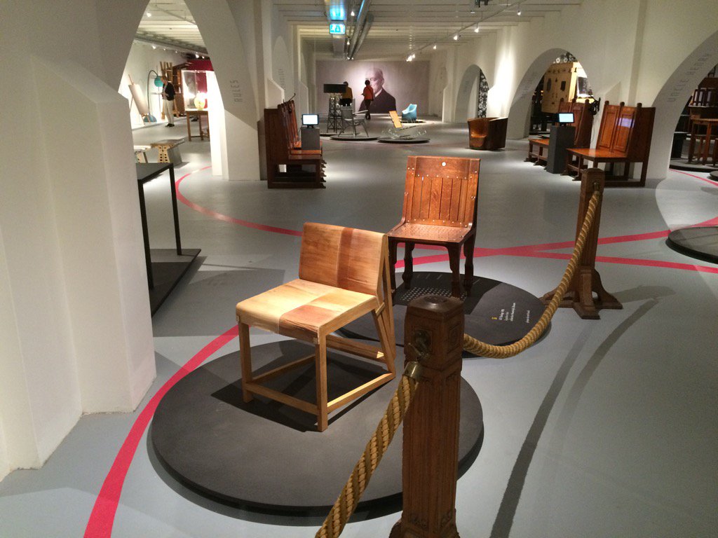 Terrific #exhibitiondesign <a href="/BeursVanBerlage/">Beurs van Berlage</a> #chairs by contemporary #Dutch designers and by #berlage !