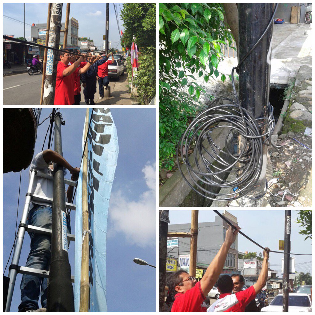 Ikut kawal program Pembenahan Jaringan. Ternyata mmg banyak parasit yg nempel di Tiang TELKOM.  Bersihkan 💪🏽💪🏽💪🏽