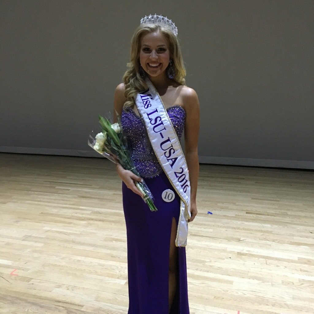 lsutigertv's tweet photo. .@MissLSUUSA Emilie Hebert after her win! #misslsu2016 https://t.co/EE8KEFQksE