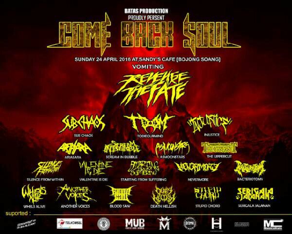 COME BACK SOUL @ sandy's cafe, Bandung 24/4/16 w/ <a href="/REVENGETHEFATE/">REVENGE THE FATE</a> | <a href="/SCREAMINBUBBLE/">SCREAM IN BUBBLE</a> | <a href="/asmoonstars/">As Moonstars</a>