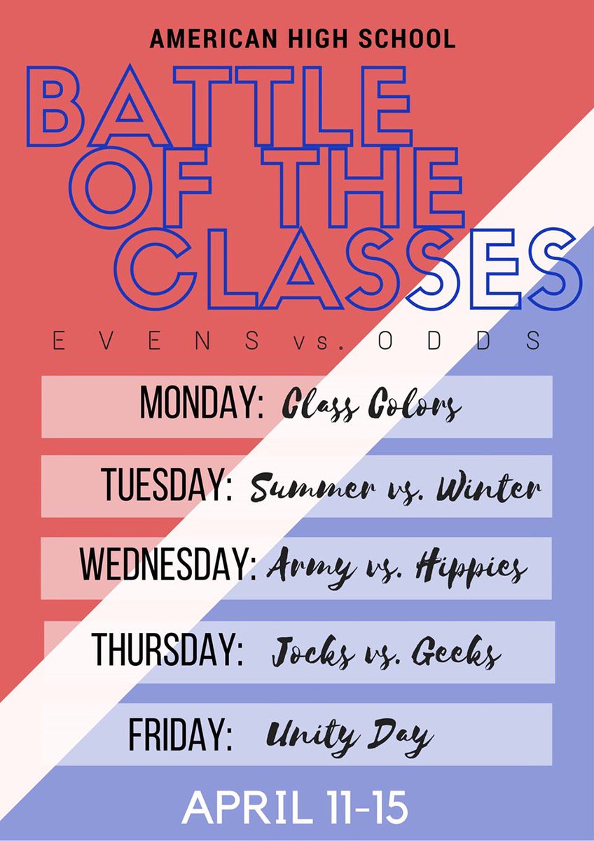 American High School Odds Vs Evens Face Off Tomorrow Class Colors T Co Qmrytj9u8j American High School Odds Vs Evens Face Off Tomorrow Class Colors T Co Qmrytj9u8j