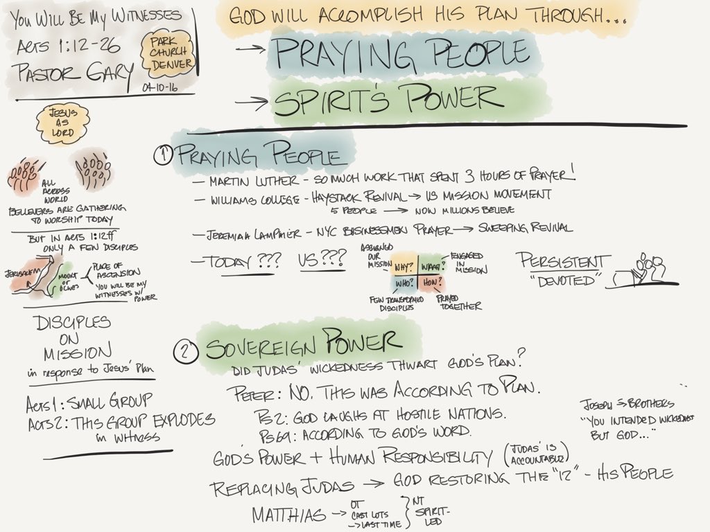 keithdavy's tweet photo. Visual notes from excellent morning message on Acts 1:12-26  at @parkchurchden. https://t.co/8rscboB2Hf