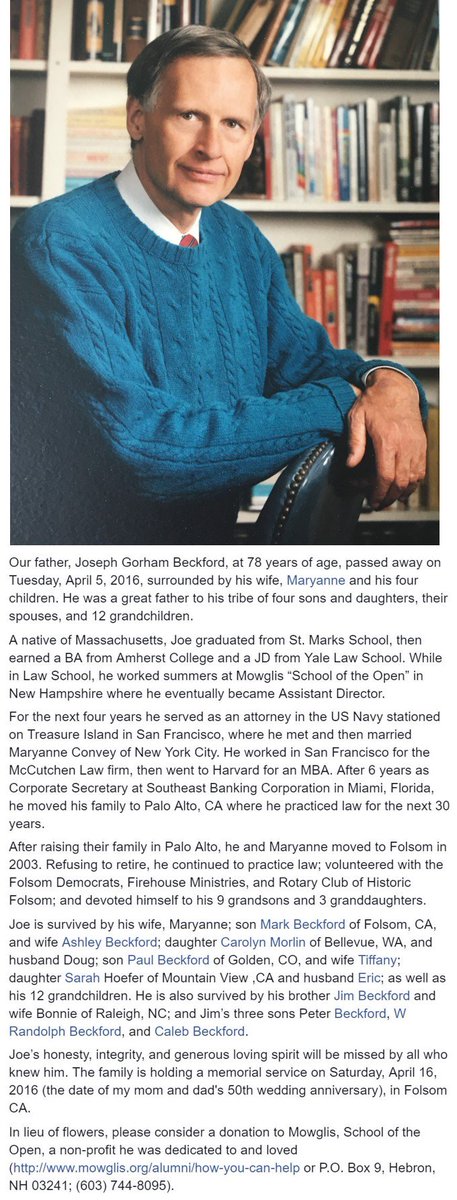 My Dad just died. A major loss. I will have more losses.But he was my rock. <a href="/YaleLawSch/">Yale Law School</a> <a href="/HarvardHBS/">Harvard Business School</a> @Camp_Mowglis