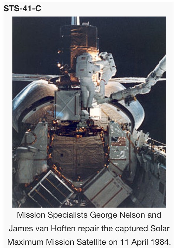 Spyder_Webb's tweet photo. #OnThisDay 11 April 1984 the SS #Challenger astronauts complete the repair of #SolarMaximum satellite #space #STS41C https://t.co/ZNnXRFJS76