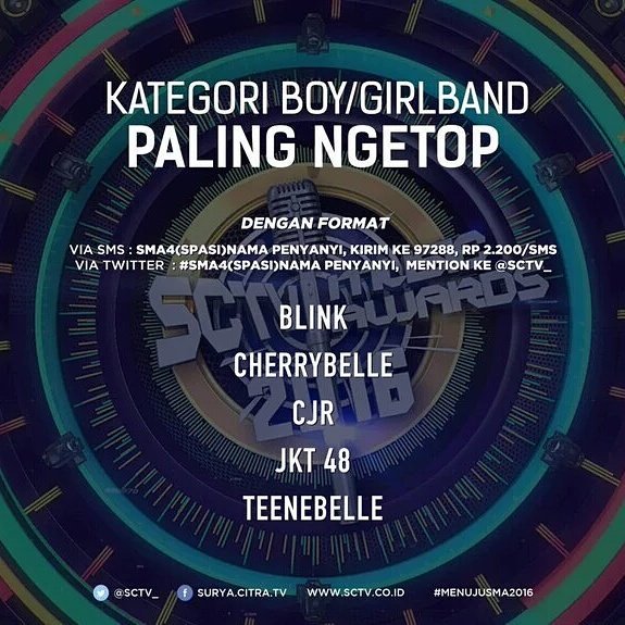 Jangan lupa terus dukung <a href="/teenebelle_ID/">TeeneBelle</a> di SCTV Music Awards ya yg banyak baik dr sms maupun twitter ❤