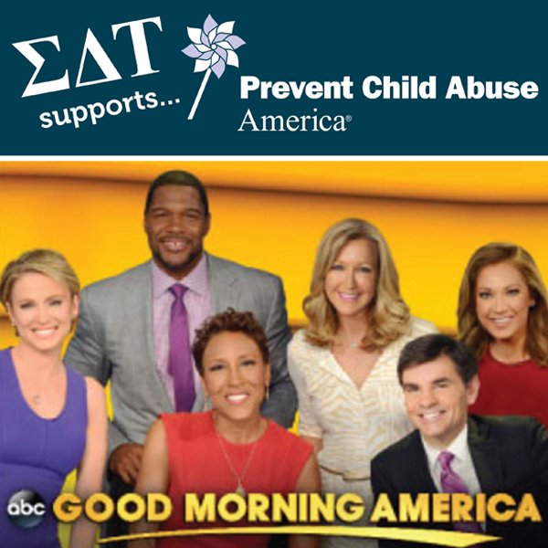 Tune into GMA tomorrow between 8:30 &amp; 8:40 AM to see ΣΔΤ supporting <a href="/PCAAmerica/">Prevent Child Abuse America</a>! #SDTlovesPCAA
