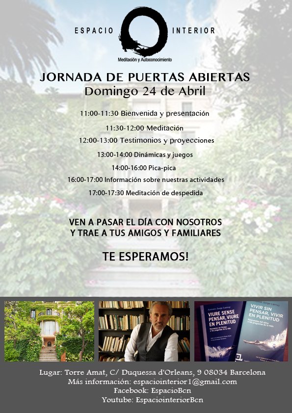 El 24 de Abril Jornada de Puertas Abiertas de Espacio Interior! No olvidéis traer a amigos y familiares!!!