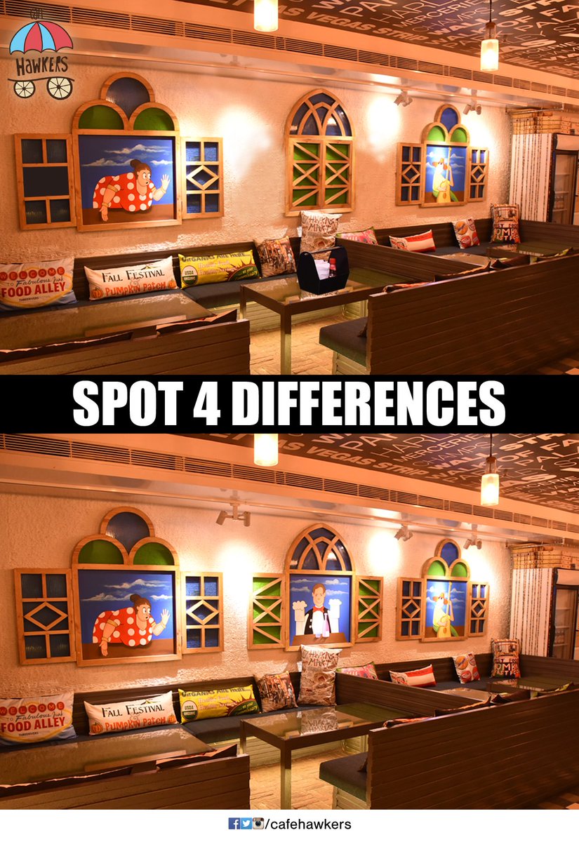 CafeHawkers's tweet image. Can you spot 4 Major Differences in the two images below?
#CafeHawkers #SpotDifferences #Guess #ConnaughtPlace