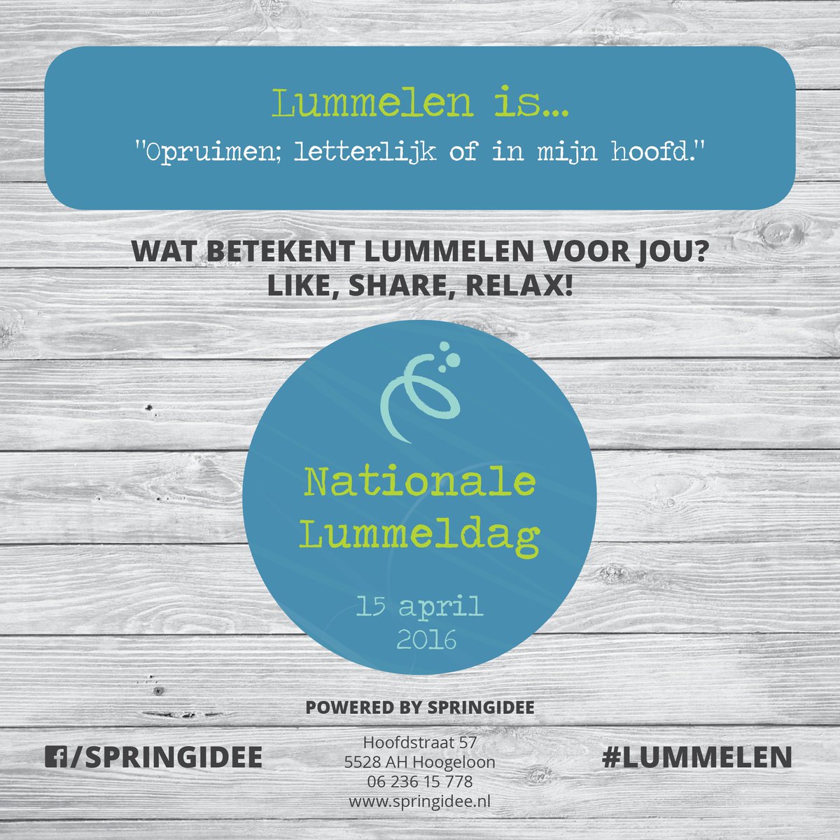 springidee's tweet photo. Voor sommige mensen is lummelen helemaal niets doen of dagdromen; voor andere is het opruimen. Lummelen is.. #15apr https://t.co/qh6OIUE5uQ