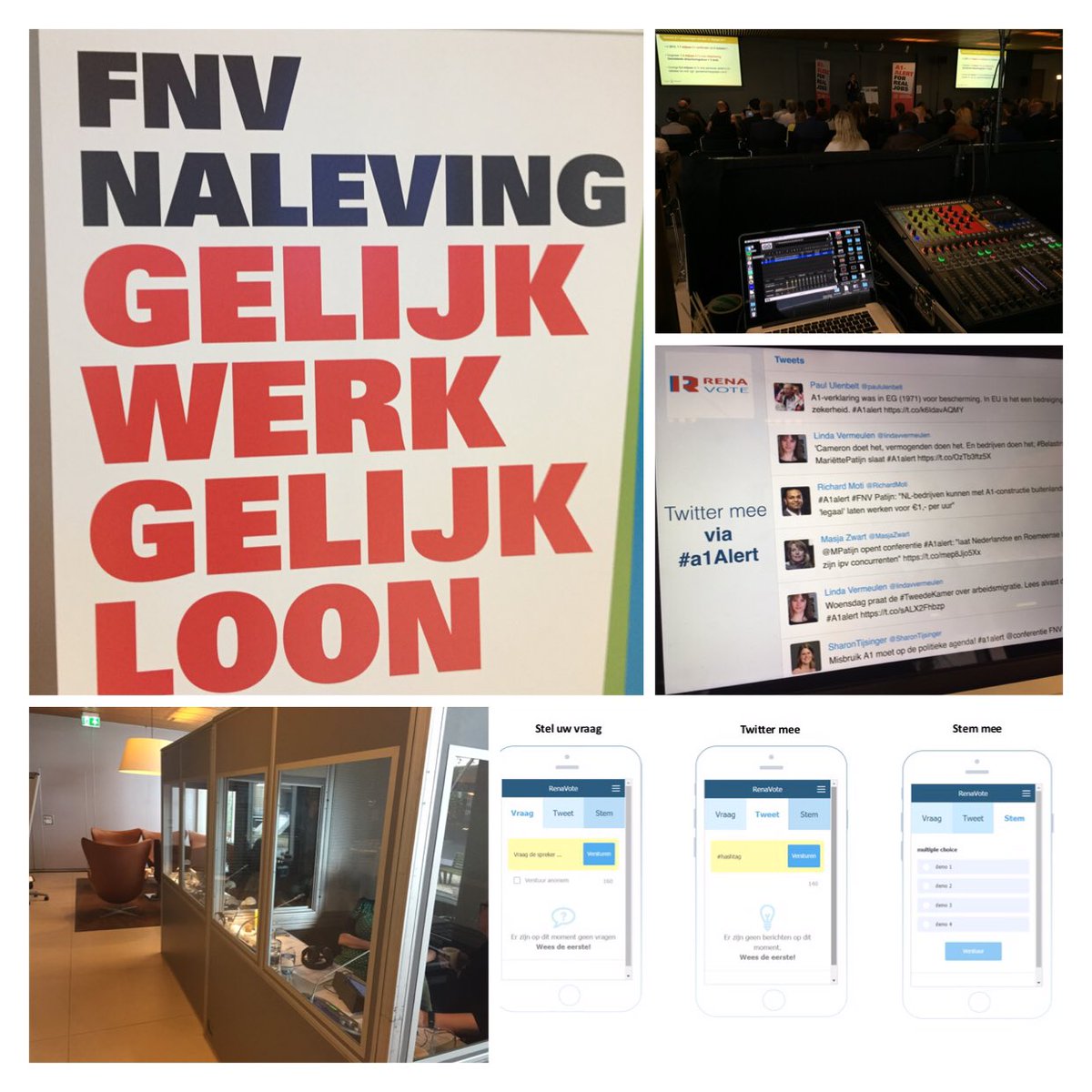 Rena_Production's tweet photo. FNV #a1alert. Live twitter, stemmen en vraagstelling allemaal via de smartphone of tablet @renavote https://t.co/NSToqRxfbQ