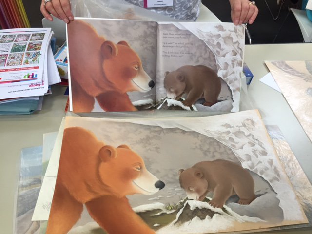So lovely to see <a href="/DELIACICCARELLI/">DELIA CICCARELLI</a> at #BolognaBookFair with the original drawings of our Little Bear stories!