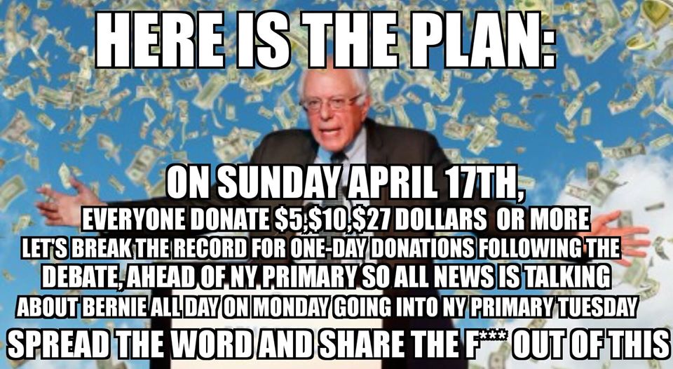 PinkEarthDancer's tweet photo. #DONATE to @BernieSanders on APRIL 17th! (And hey, why not today as well!?!) #VOTE #NY4Bernie https://t.co/8XkPGPfDfT