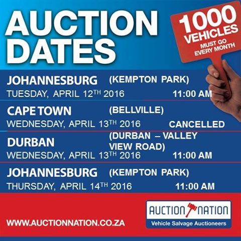 This weeks #liveauction dates!! Be there! #VehicleAuctions #CarAuctions #JHB #CPT #DBN bit.ly/1JIXfqj
