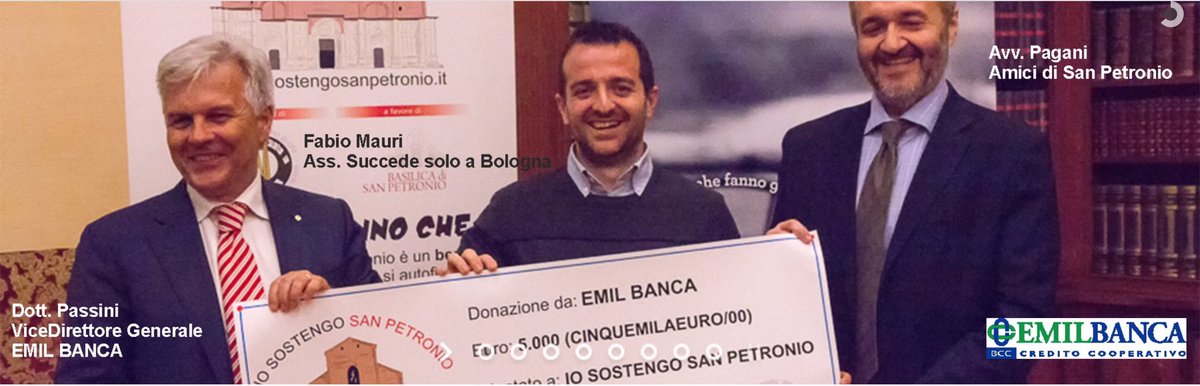 SuccedesoloaBO's tweet image. Grazie a @EmilBanca per la super donazione per "Io sostengo @San_Petronio " 🙏🏼