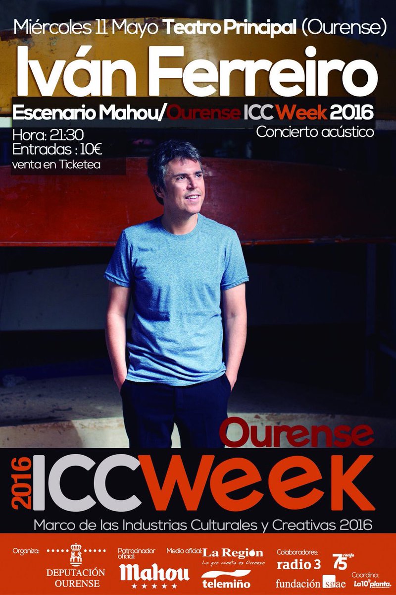 DeputacionOU's tweet photo. Entradas concerto @ivanferreiro no @TeatroPOurense  @Ourenseiccweek á venda en @ticketea 
🎟 https://t.co/W4QPHq99yL https://t.co/zpDKjHj4CF
