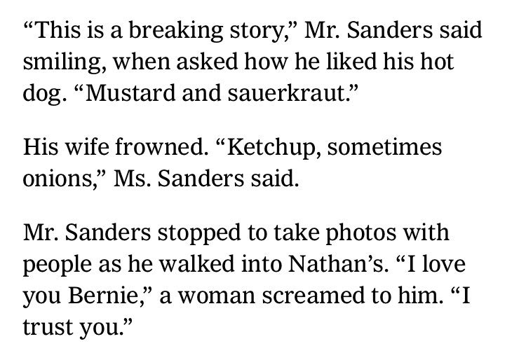 SinginHotDogMan's tweet photo. There's hope for America yet. I trust Bernie too but not his wife. Ketchup and onions, come on!!! https://t.co/ckTDrbM3za