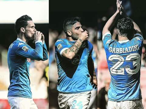 SSC_Napoli_ESP's tweet photo. Los tres goleadores del 'pomeriggio' del domingo. Gabbiadini, Insigne y Callejón. https://t.co/wE2vrTqxR7
