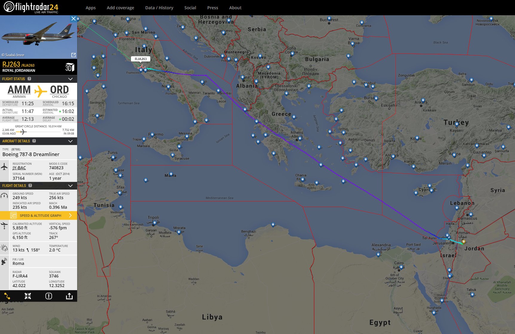 Royal Jordanian Route Map Flightradar24 On Twitter: "Royal Jordanian #Rj263 En Route From Amman To  Chicago Is Diverting To Rome Https://T.co/0Ynogm1Gmj Reason Unknown  Https://T.co/Lctz5Hjcbt" / Twitter