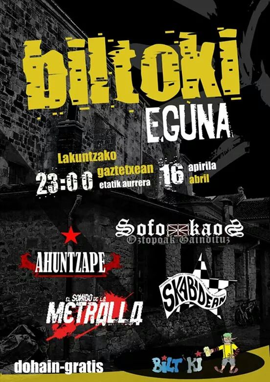 Larunbatean lakuntza egongo gara, biltoki egunean sofokaos, skabidean ta ESDLMrekin batera! Auzotik busa aterako da!