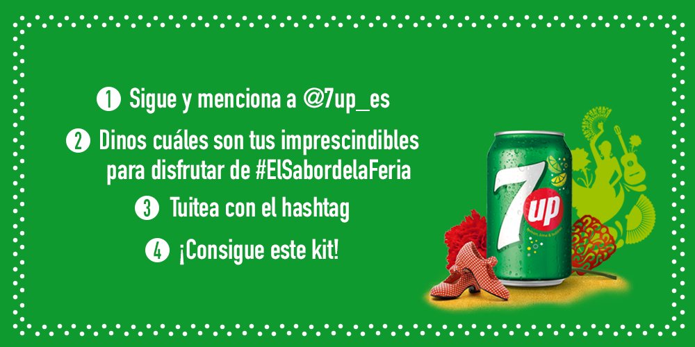 7up_Es's tweet photo. ¡#ElSaborDeLaFeria incluye un #7up bien frío! Dinos tus imprescindibles de feria y llévate el KIT con más salero! https://t.co/R0nwaNNL83