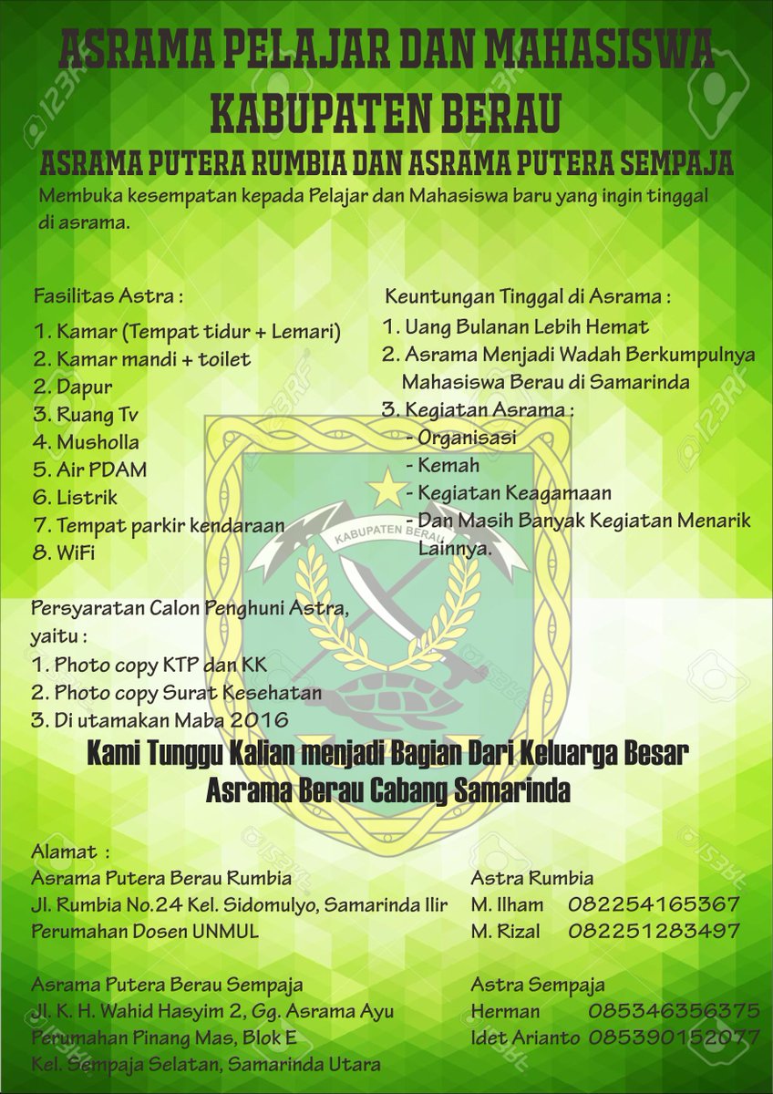 asrama_berauSMD's tweet photo. mau lanjut kuliah di SMD masih bingung cari tmpt tinggal lngsung bergabung dgn Asrama Putra Kabupaten Berau https://t.co/WRA6qlfj7e