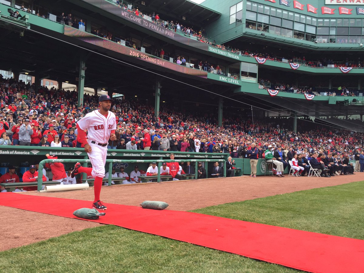RedSox's tweet photo. Lookin' good in home whites! #FenwayOpener https://t.co/vlV2r4wIwU