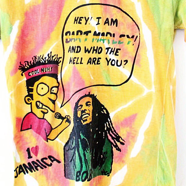 bootlegbart's tweet photo. #bootlegbart Courtesy of @thebeardandlady #bartmarley #bobmarley #ilovejamaica #90stshirt #bartsimpson #thesimpsons https://t.co/l1cHSOBCf9